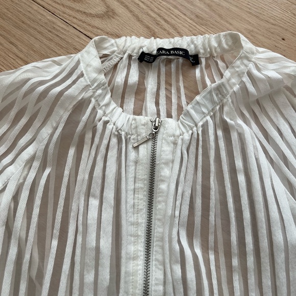 Zara White Stripe Sheer Jacket XS Chic - Picture 3 of 9
